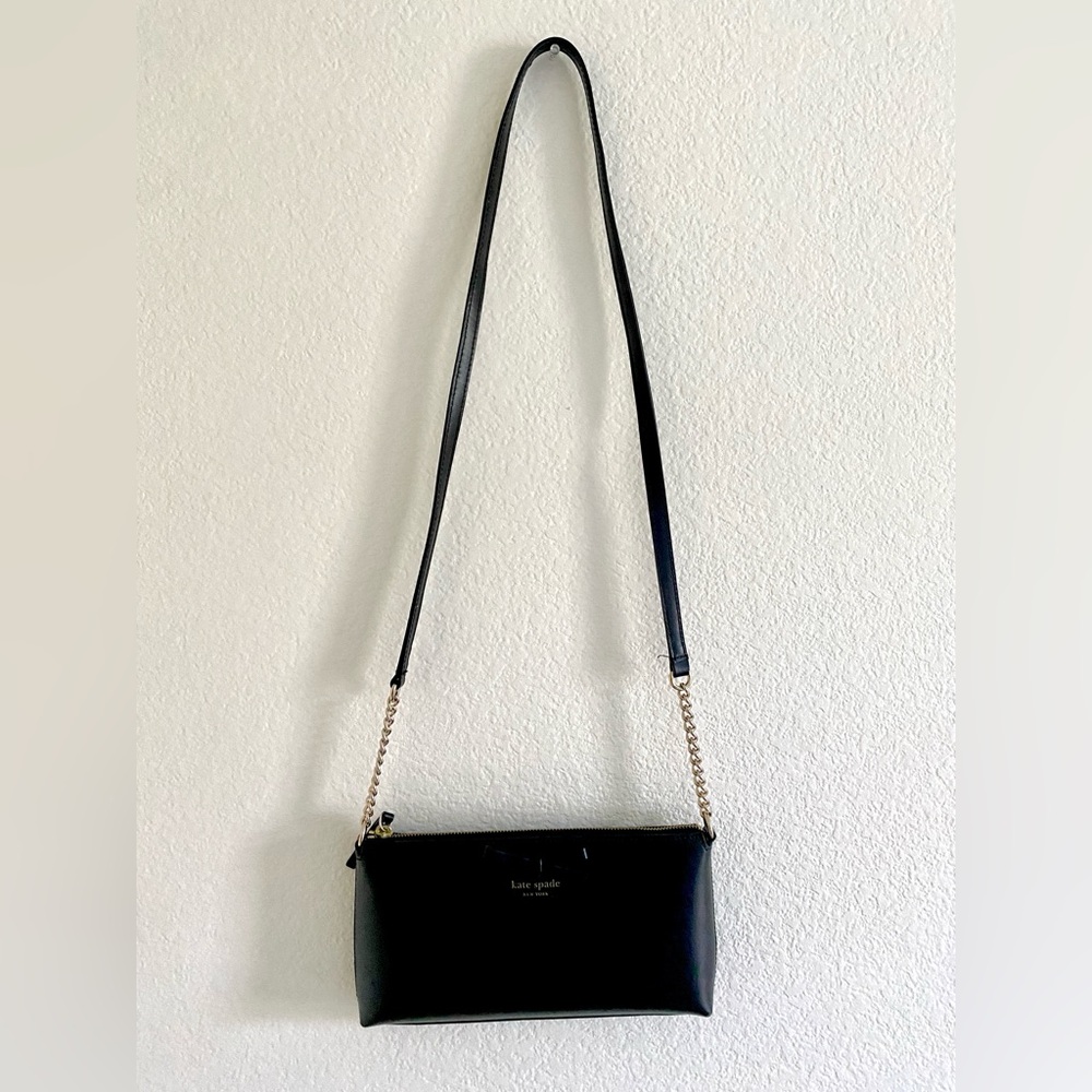 Kate Spade Black Leather Crossbody Bag with Chain Detail